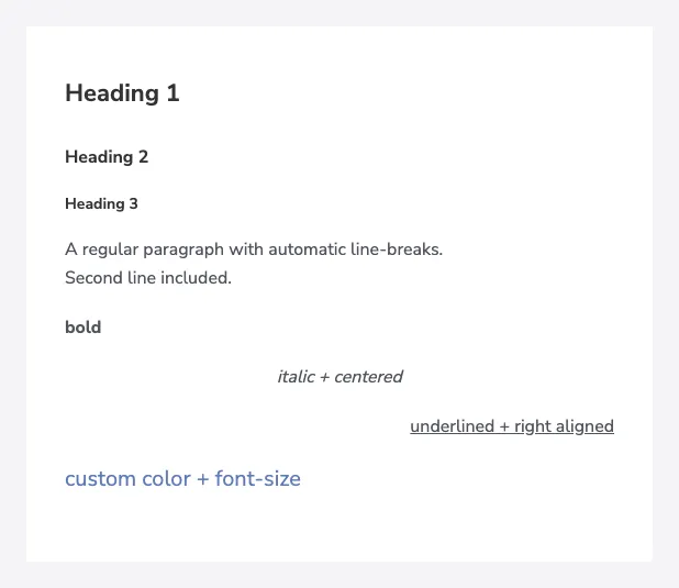 Text block variants rendering