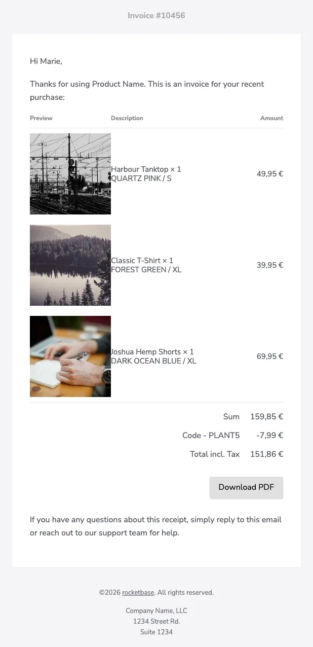 Invoice email rendering