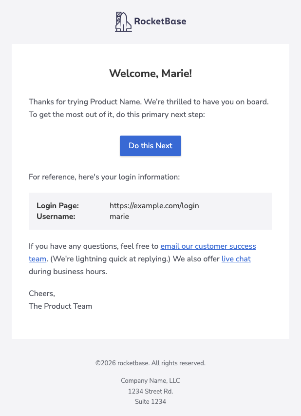 Rendered welcome email built with email-template-builder